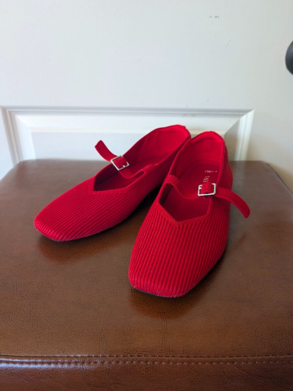 Vivaia Margot Red Knit Square-toe Mary Jane Flats Buckle Strap Washable EU 41.5
